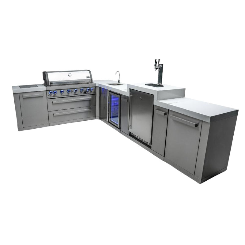 Mont Alpi MAi805-90KEGBEV 6-Burner Island with 90-Degree Corner, Kegerator & Beverage Center