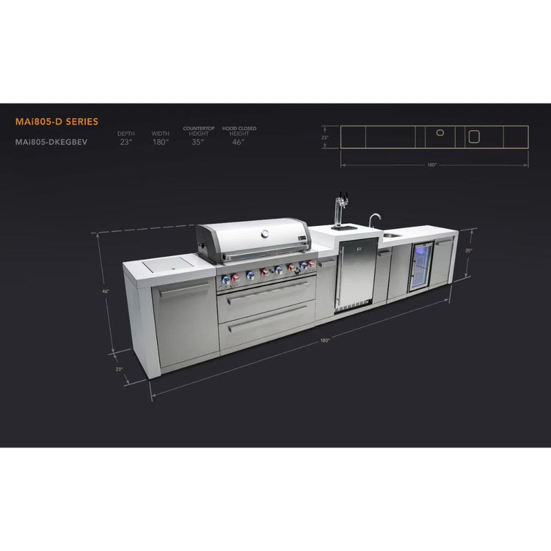 Mont Alpi MAi805-DKEGBEV Propane 6-Burner Deluxe Island with Kegerator & Beverage Center