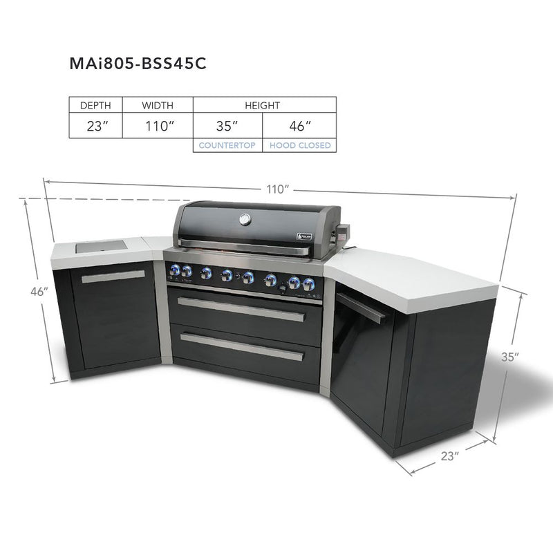 Mont Alpi MAi805-BSS45 Black, Propane 6-Burner Island with 45-Degree Corner