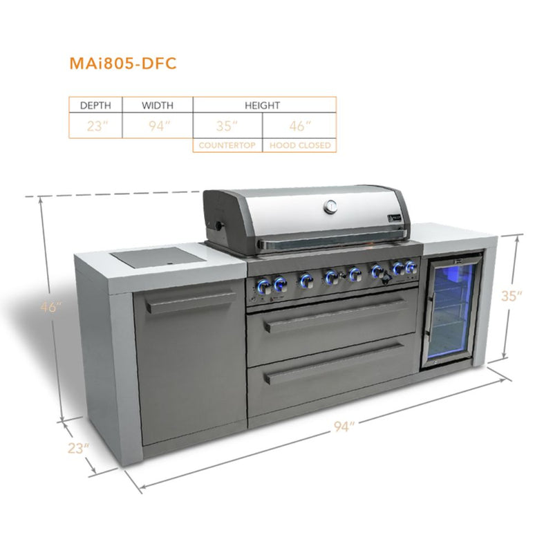 Mont Alpi MAi805-DFC 6-Burner Deluxe Island with Fridge Cabinet