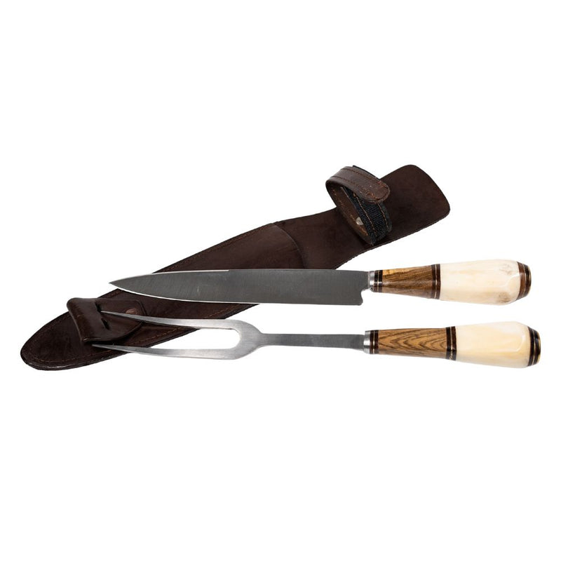 El Cedro BBQ 7.8" Knife & Fork Nickel Silver Wood & Bone Set