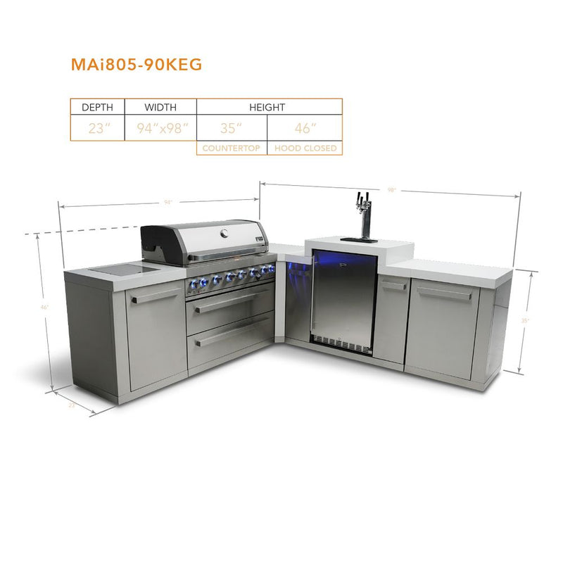 Mont Alpi MAi805-90KEG 6-Burner Island with 90-Degree Corner & Kegerator