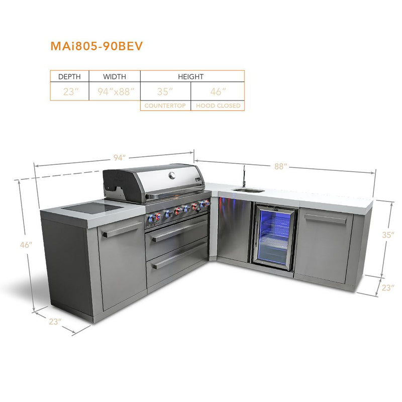 Mont Alpi MAi805-90BEV 6-Burner Island With 90-Degree Corner & Beverage Center