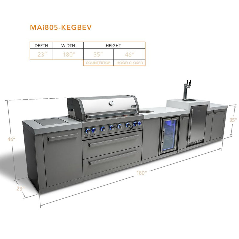 Mont Alpi MAi805-KEGBEV Propane 6-Burner Island with Kegerator & Beverage Center