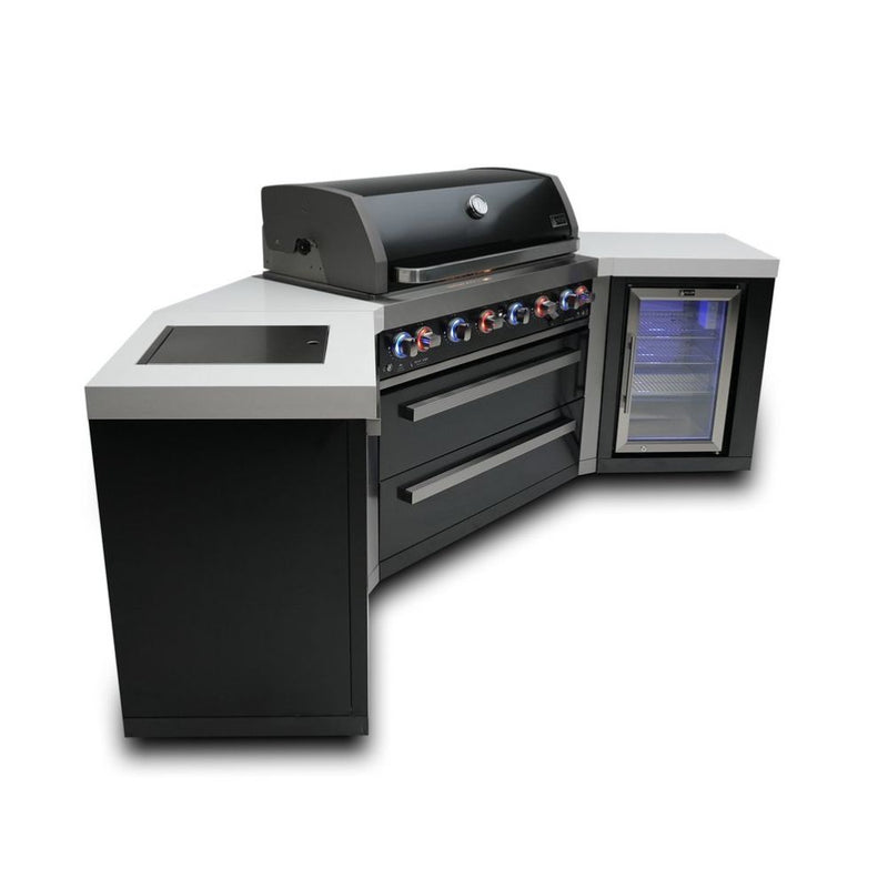 Mont Alpi MAi805-BSS45FC Black, Propane 6-Burner Island with 45-Degree Corners & Fridge Cabinet