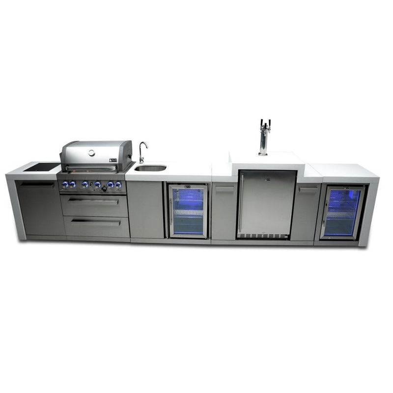 Mont Alpi MAi400-DKEGBEVFC Propane 4-Burner Deluxe Island with Kegerator, Beverage Center & Fridge Cabinet