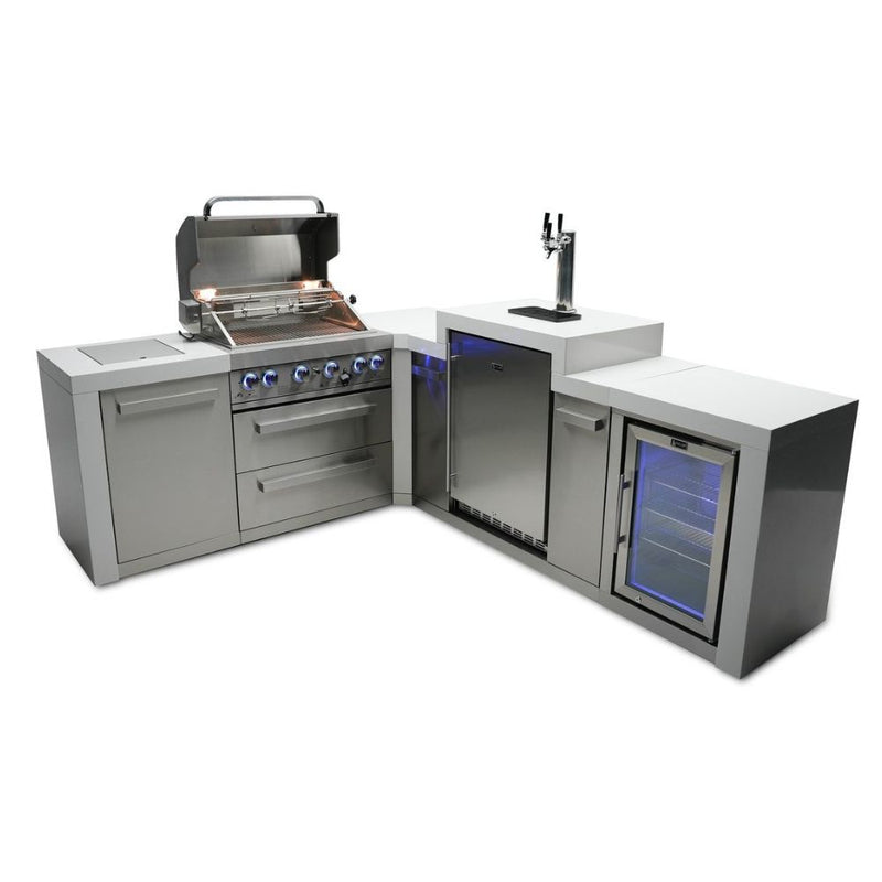 Mont Alpi MAi400-D90KEGFC Propane 4-Burner Deluxe Island with 90-Degree Corner, Kegerator & Fridge Cabinet