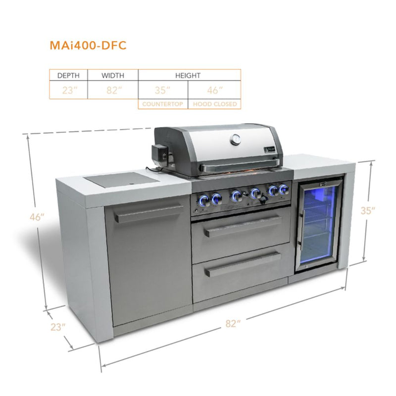 Mont Alpi MAi400-DFC 4-Burner Deluxe Island With a Fridge Cabinet