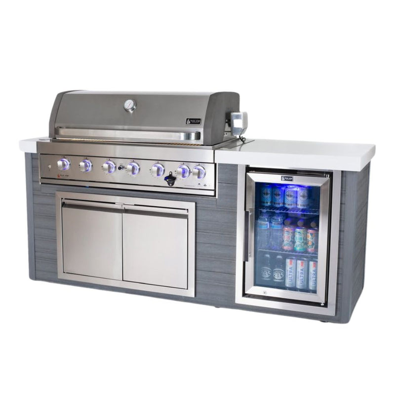 Mont Alpi Stainless Steel 6-Burner Artwood Propane Island with Refrigerator