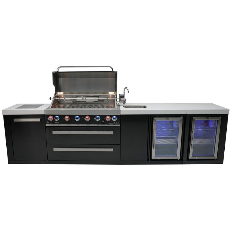 Mont Alpi MAi805-BSSBEVFC Black, Propane 6-Burner Island with Beverage Center & Fridge Cabinet