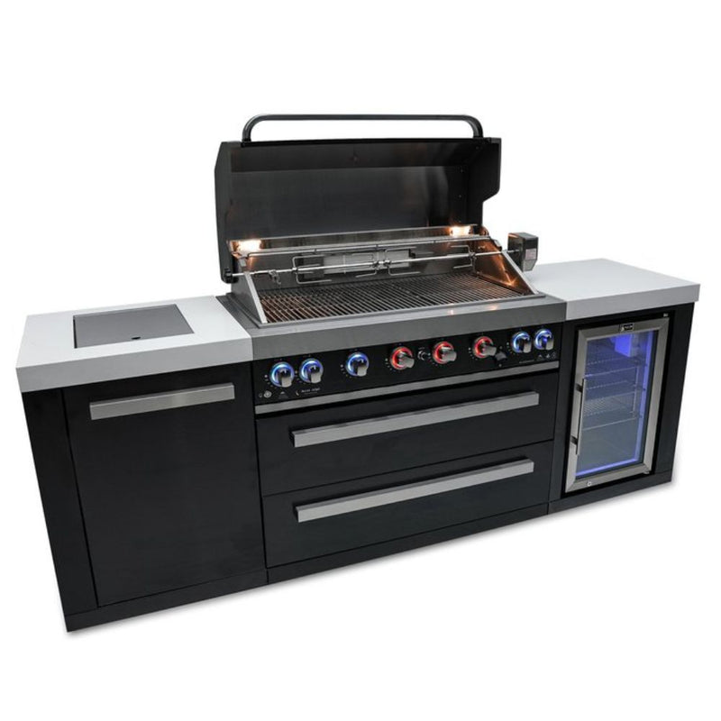 Mont Alpi MAi805-BSSFC  Black Stainless Steel Island with 6-Burner Grill & Fridge