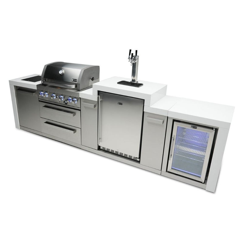 Mont Alpi MAi400-DKEGFC Propane 4-Burner Deluxe Island with Kegerator & Fridge Cabinet