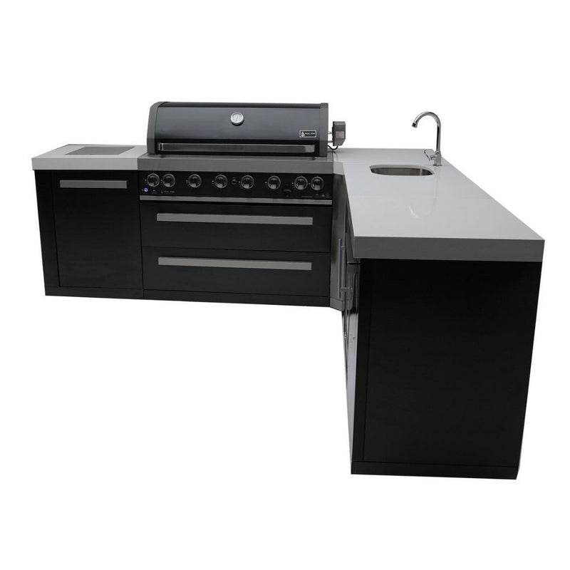 Mont Alpi MAi805-BSS90BEV Black, Propane 6-Burner Island with 90-Degree Corner & Beverage Center