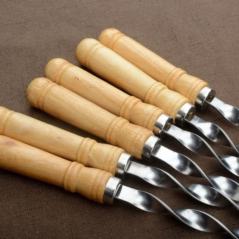 GW PRO 21.5-Inch Stainless Steel BBQ Skewers with Wooden Handle