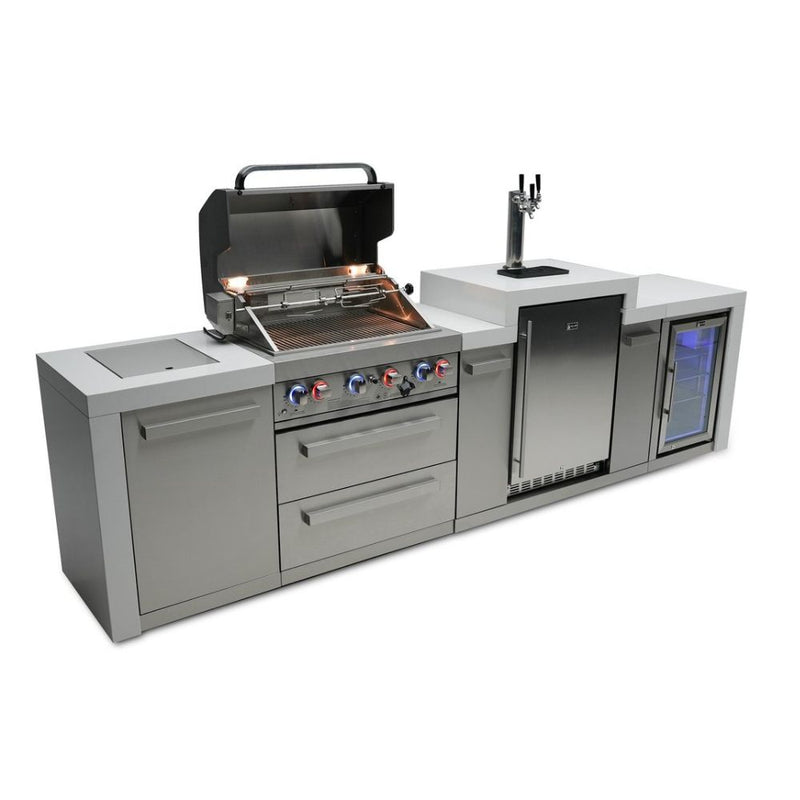 Mont Alpi MAi400-DKEGFC Propane 4-Burner Deluxe Island with Kegerator & Fridge Cabinet