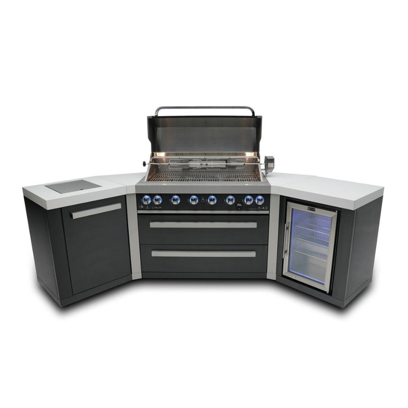 Mont Alpi MAi805-BSS45FC Black, Propane 6-Burner Island with 45-Degree Corners & Fridge Cabinet