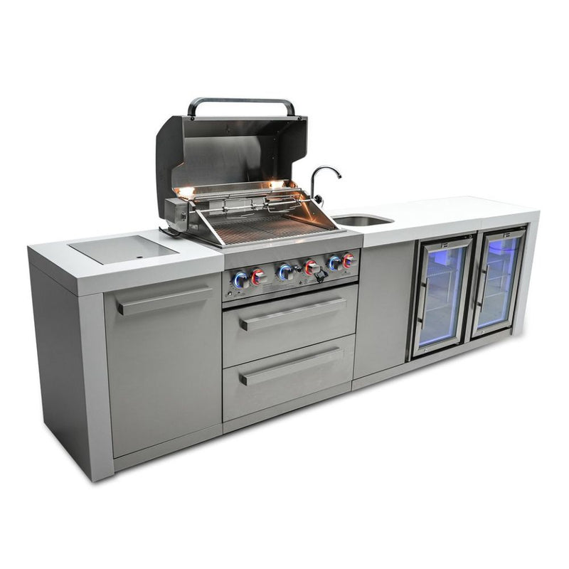 Mont Alpi MAi400-DBEVFC Propane 4-Burner Deluxe Island with Beverage Center & Fridge Cabinet