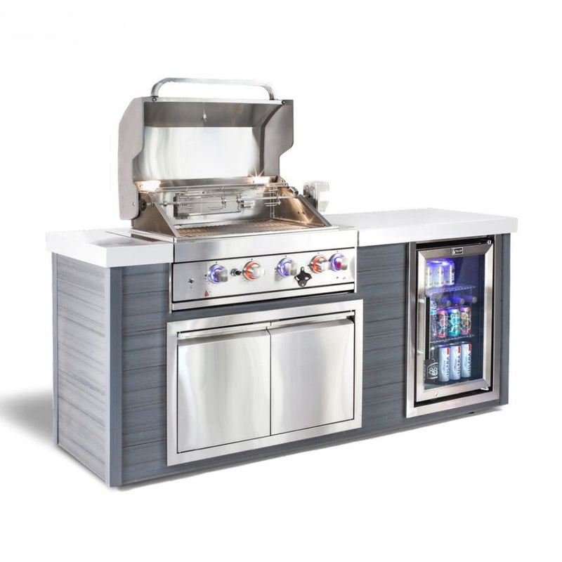 Mont Alpi Stainless Steel 4-Burner Artwood Propane Island with Refrigerator