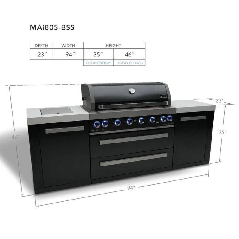 Mont Alpi MAi805-BSS Black Stainless Steel Island with 6-Burner Grill