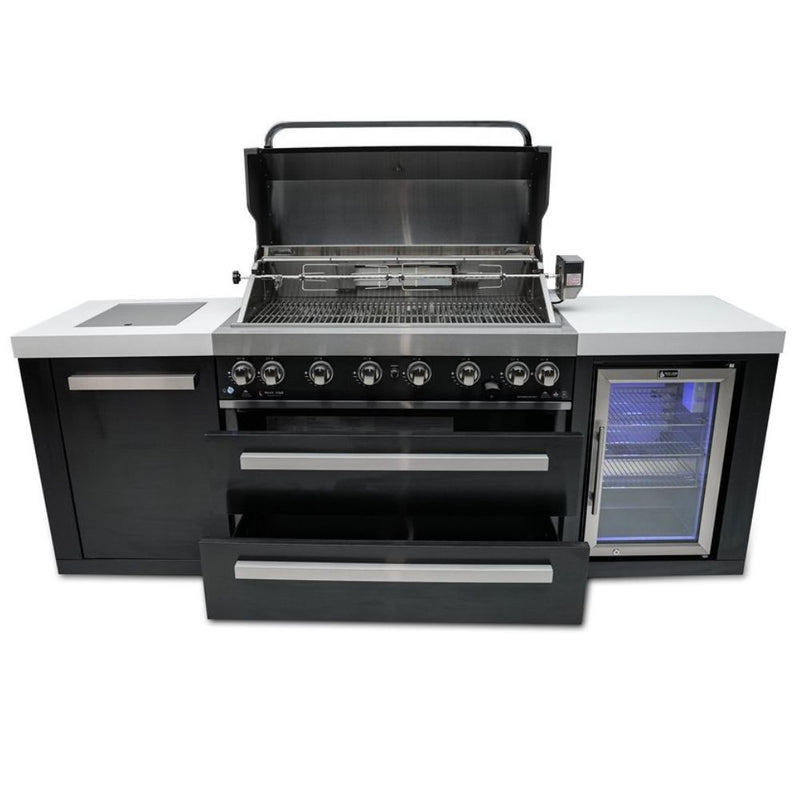 Mont Alpi MAi805-BSSFC  Black Stainless Steel Island with 6-Burner Grill & Fridge