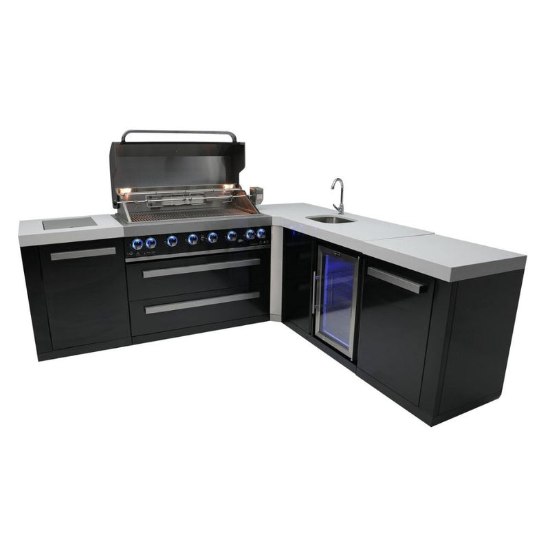 Mont Alpi MAi805-BSS90BEV Black, Propane 6-Burner Island with 90-Degree Corner & Beverage Center