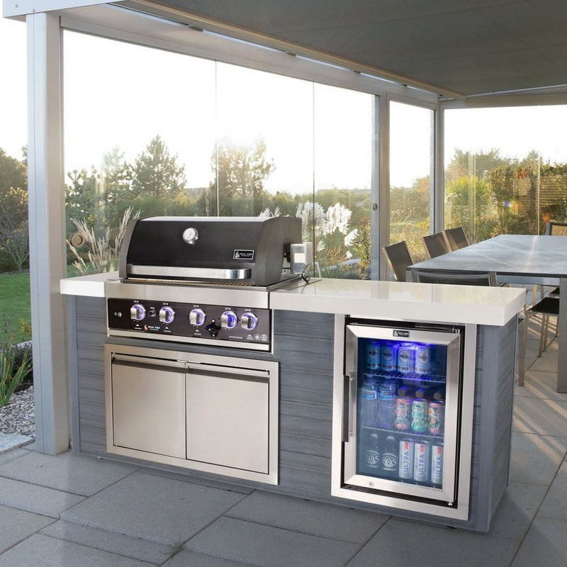 Mont Alpi Stainless Steel 4-Burner Artwood Propane Island with Refrigerator