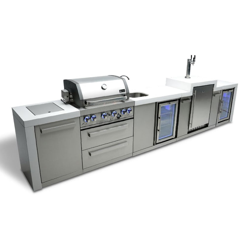 Mont Alpi MAi400-DKEGBEVFC Propane 4-Burner Deluxe Island with Kegerator, Beverage Center & Fridge Cabinet