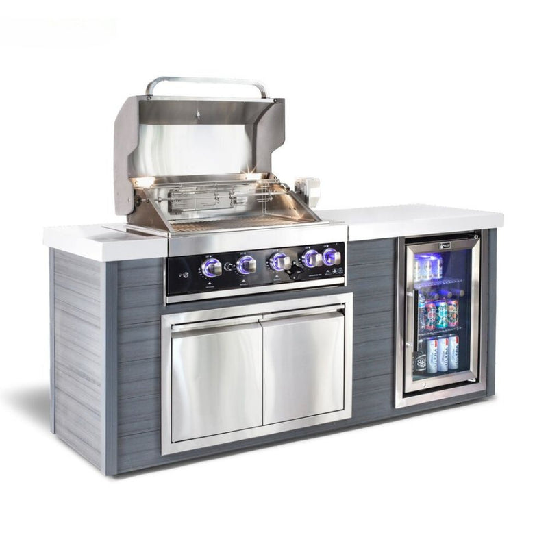 Mont Alpi Stainless Steel 4-Burner Artwood Propane Island with Refrigerator