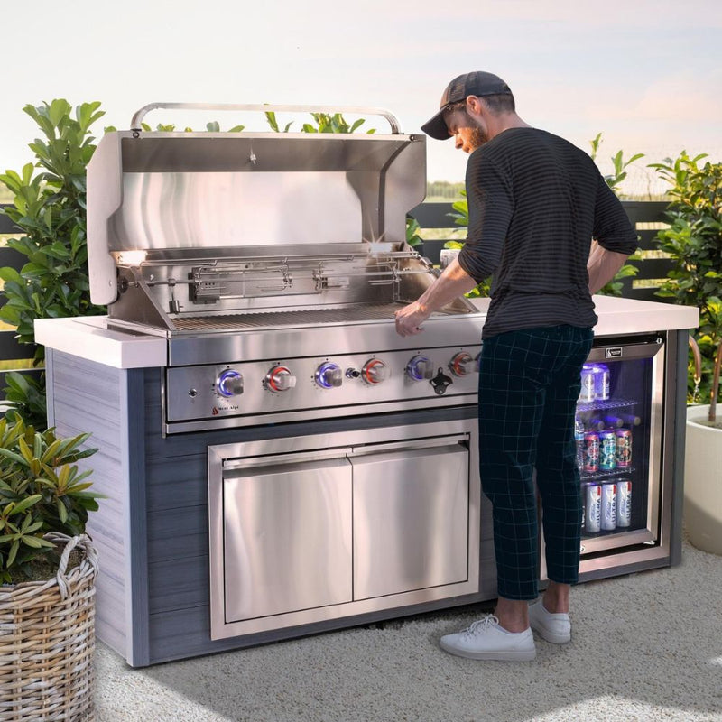 Mont Alpi Stainless Steel 6-Burner Artwood Propane Island with Refrigerator