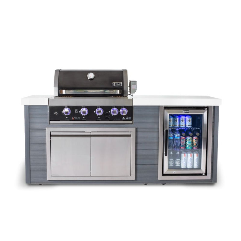 Mont Alpi Stainless Steel 4-Burner Artwood Propane Island with Refrigerator