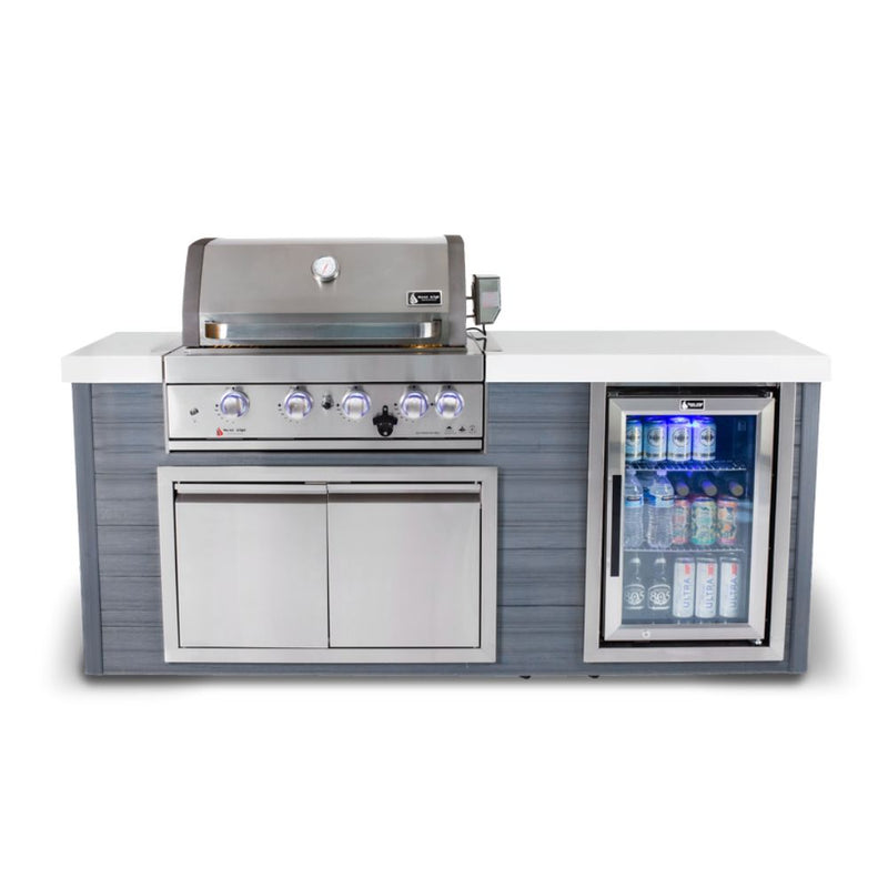 Mont Alpi Stainless Steel 4-Burner Artwood Propane Island with Refrigerator