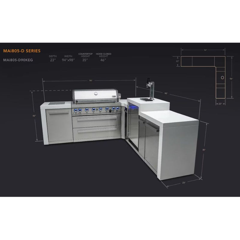 Mont Alpi MAi805-D90KEG 6-Burner Deluxe Outdoor KItchen Island with 90-Degree Corner & Kegerator
