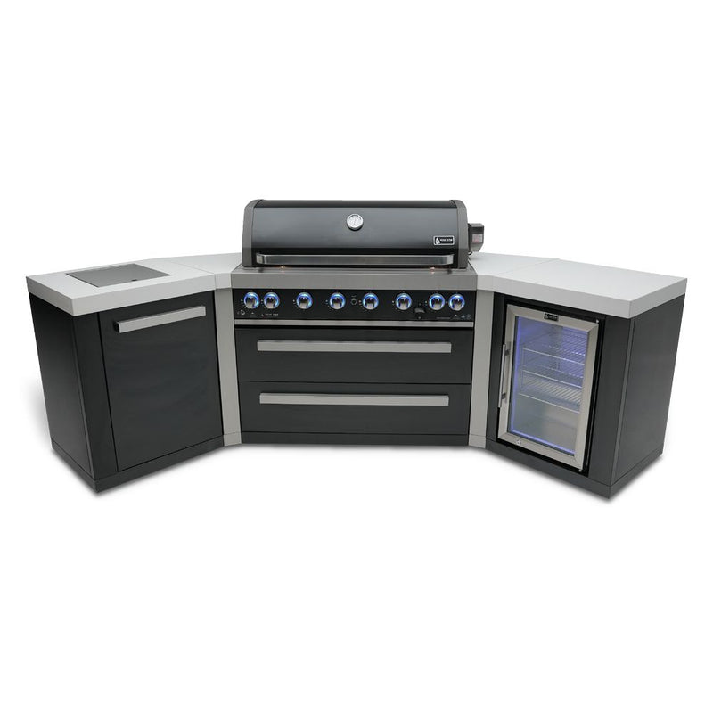 Mont Alpi MAi805-BSS45FC Black, Propane 6-Burner Island with 45-Degree Corners & Fridge Cabinet