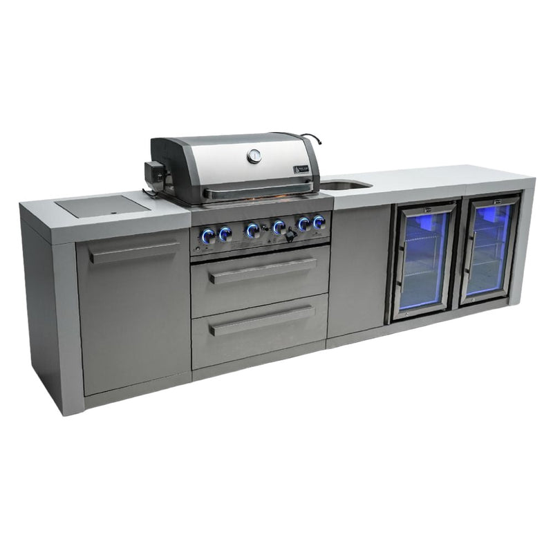 Mont Alpi MAi400-DBEVFC Propane 4-Burner Deluxe Island with Beverage Center & Fridge Cabinet