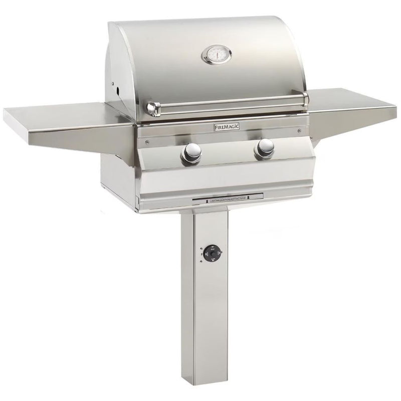 Fire Magic Choice 24-Inch Gas Grill With Analog Thermometer On In-Ground Post
