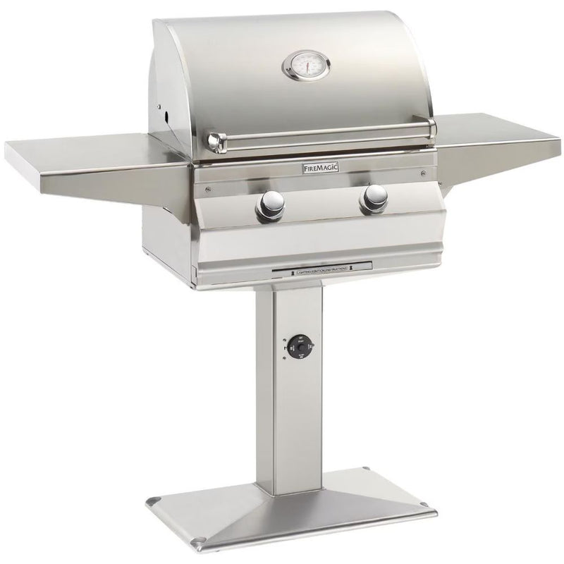 Fire Magic Choice 24-Inch Gas Grill w/ Analog Thermometer On Patio Post