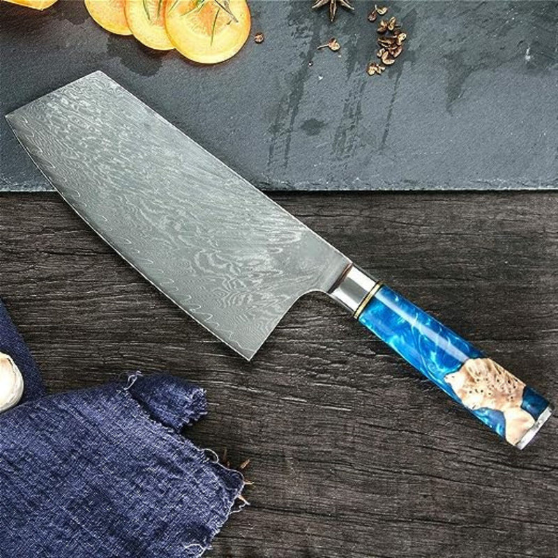 Luxury Blue Damascus Premium Clever 7.5 Inch Blade