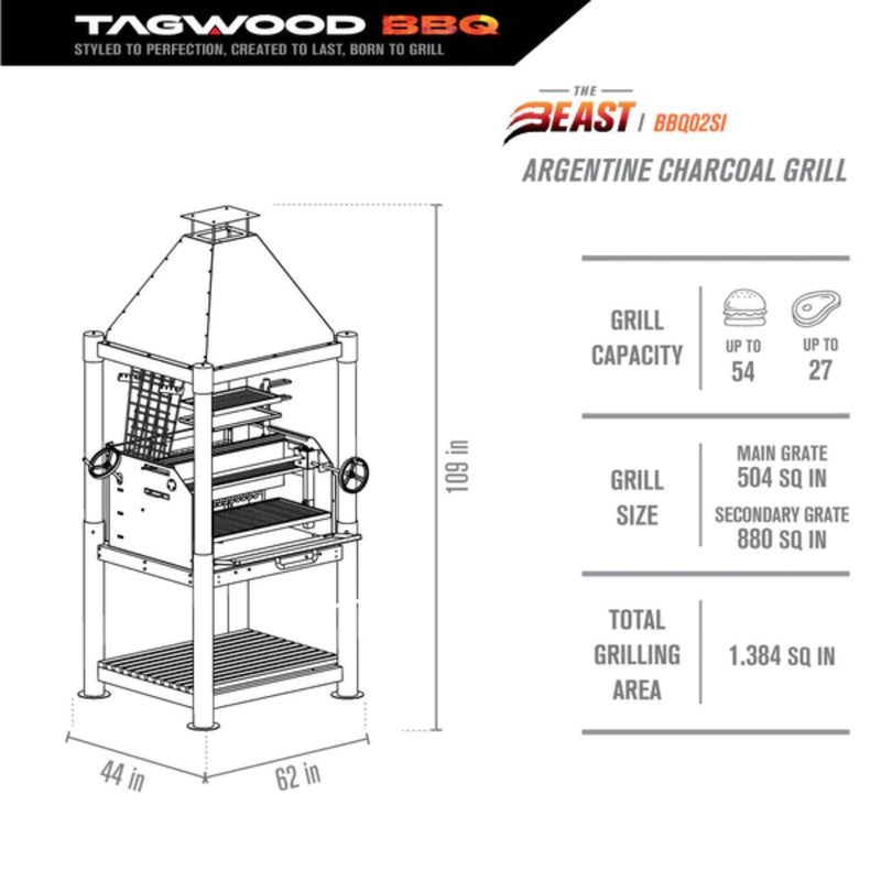 Tagwood BBQ02SI Premium Freestanding Santa Maria Argentine Grill - "The Beast" | GW STORE