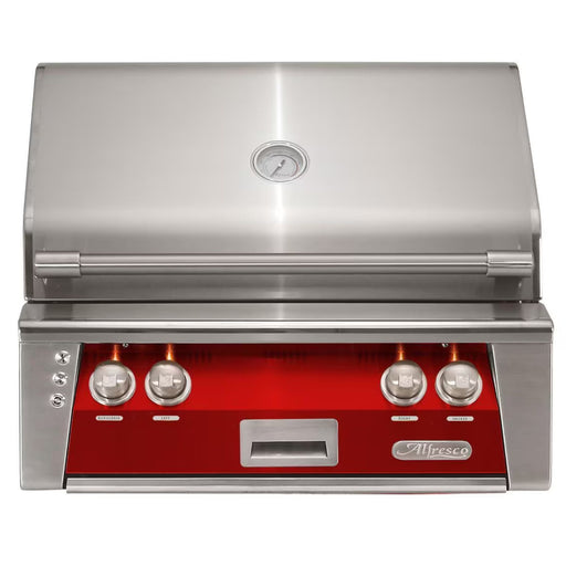 Alfresco 30-Inch Built-in Stainless Steel Gas Grill w/ Rotisserie in Carmine Red | GW STORE