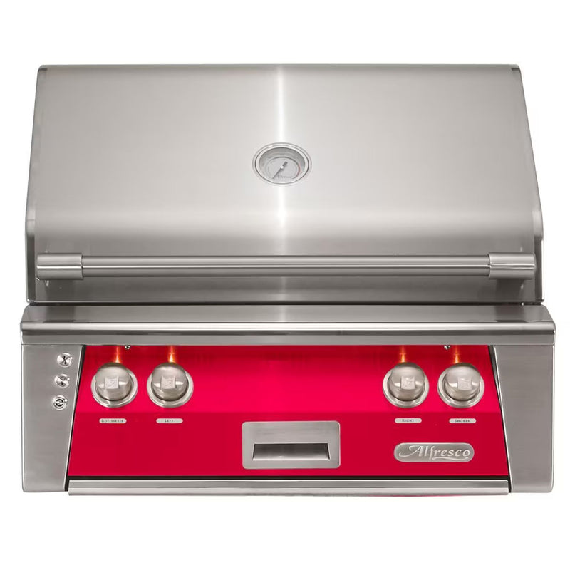 Alfresco 30-Inch Built-in Stainless Steel Gas Grill w/ Rotisserie in Raspberry Red | GW STORE