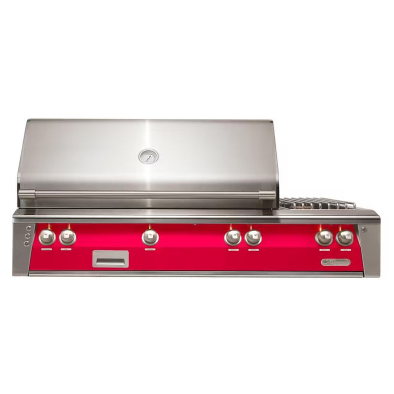 Alfresco 56-Inch Deluxe Built-in Stainless Steel Gas Grill w/ Rotisserie & Side Burner in Raspberry Red | GW STORE