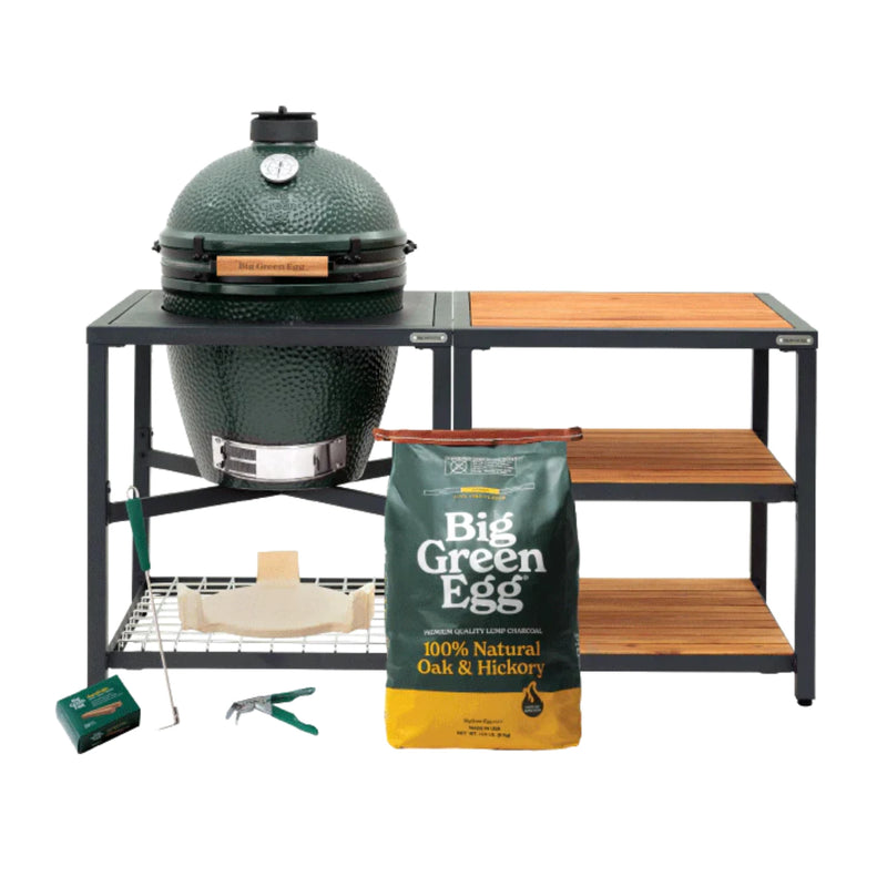 Big Green Egg Large Charcoal Grill in Modular Nest with Expansion & 3 Acacia Inserts Package | GW STORE