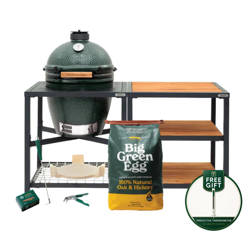 Big Green Egg Large Charcoal Grill in Modular Nest with Expansion & 3 Acacia Inserts Package