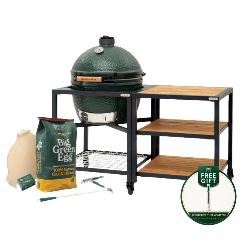 Big Green Egg XLarge Charcoal Grill in Modular Nest with Expansion & 3 Acacia Inserts Package
