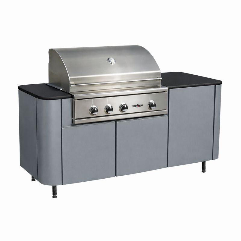 Challenger Designs Cascade 65-Inch Fossil w/ Textured Black Countertop Outdoor Kitchen Island | GW STORE