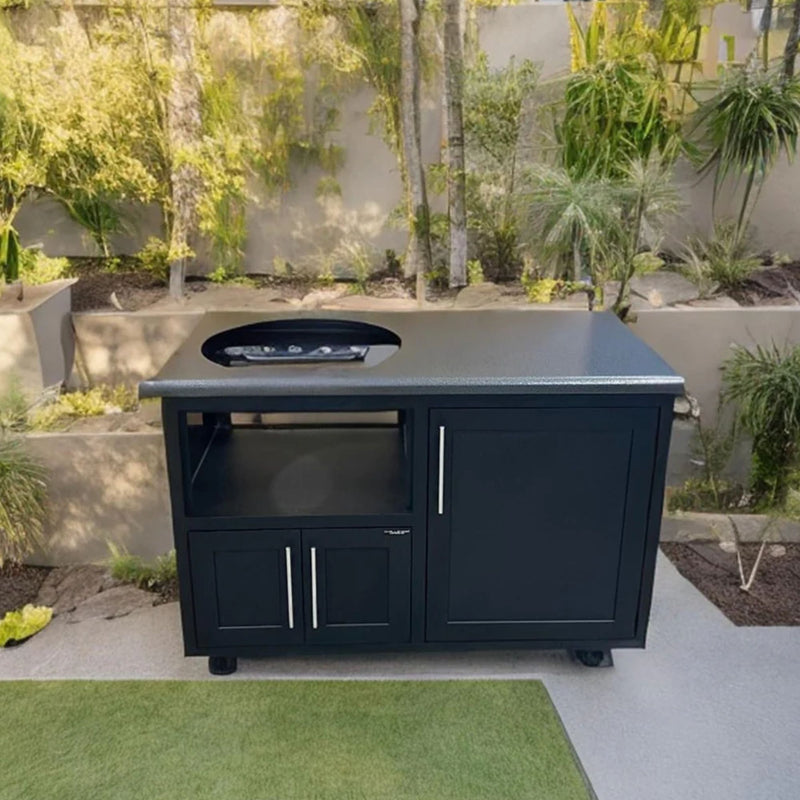 Challenger Designs Torch 48-Inch Cart for Large EGG w/ Silver Vein Countertop & Textured Black Shaker Cabinet | GW STORE