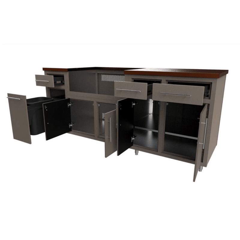 Challenger Designs Coastal 80.875 WGDDDD Powder Coated Aluminium Kitchen Island for 32 Inch Gas Grill with Double Shelf