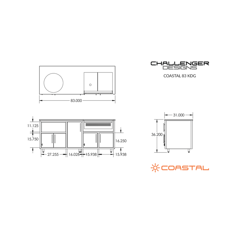 Challenger Designs Coastal 83-GDK Powder Coated Aluminum Kitchen Island for 32 Inch Grill & 26.5 Inch Ceramic Grill