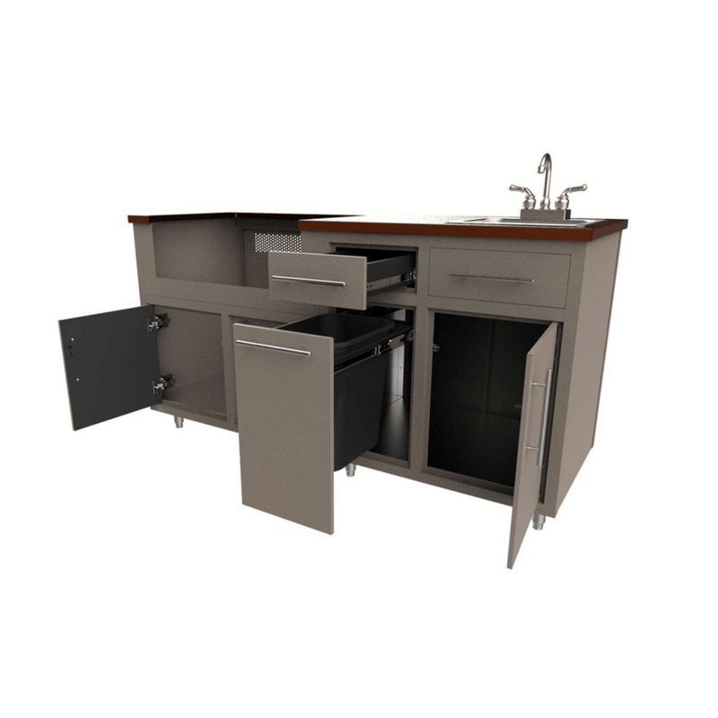 Challenger Designs Coastal 67.25 GWS Powder Coated Aluminum Kitchen Island for 32 Inch Gas Grill with Sink Base