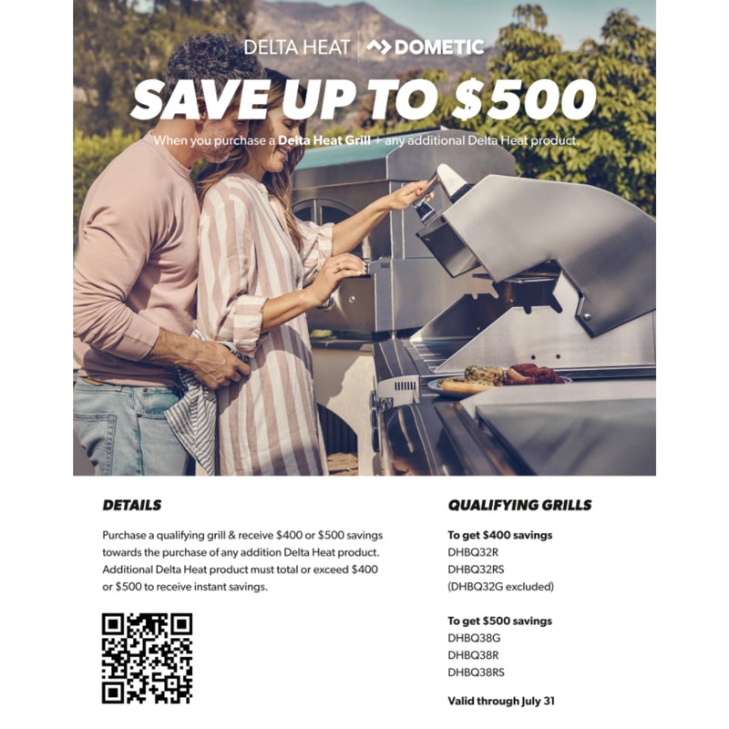 Delta Heat 32-Inch 3-Burner Built-In Gas Grill With Infrared Rotisserie & White Control Panel